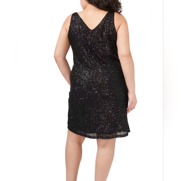 1. State Phoebe Slip Rich Black Time Sequins Dress Size 14W Above Knee Cocktail - Picture 4 of 6
